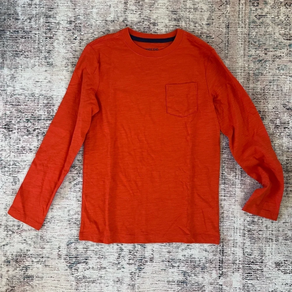 Lands' End Orange Long Sleeve Tee Casual Comfort NWOT Boys